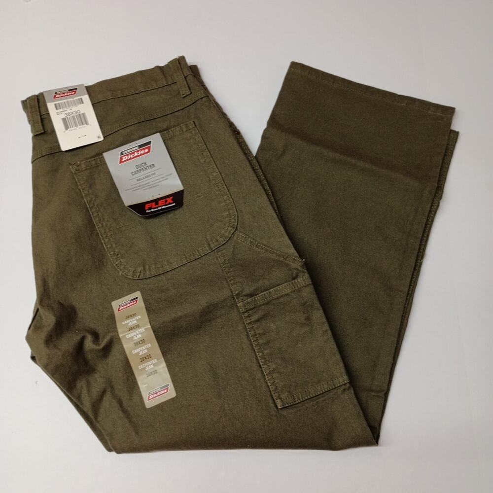 Dickies Carpenter Pants Mens 38x30 Green Duck Canvas Utility
